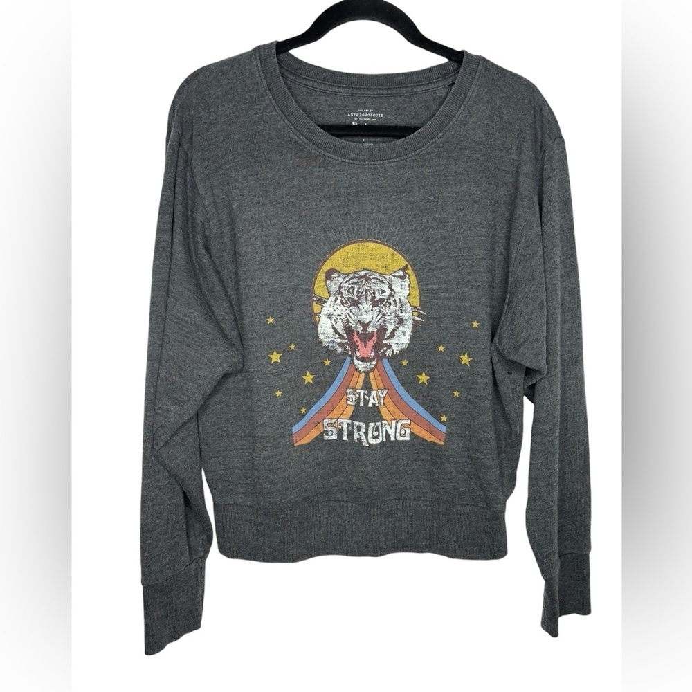 Anthropologie x Sharlene Artsy "Stay Strong" Graphic Sweatshirt in Gray Small